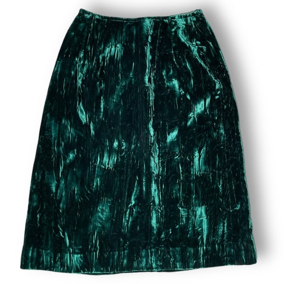 Vintage 60s 70s Rayon Velvet Dark Deep Green Skirt Sz 10 Knee Length Hippie Boho - Picture 2 of 3